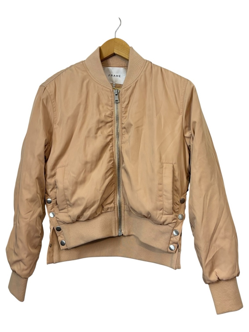 Frame Bomber Full Zip Jacket Nude Snap Button Women’s Size XS